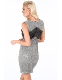 Dress with a bow on the neckline, silver G52360 - Online store - Boutique